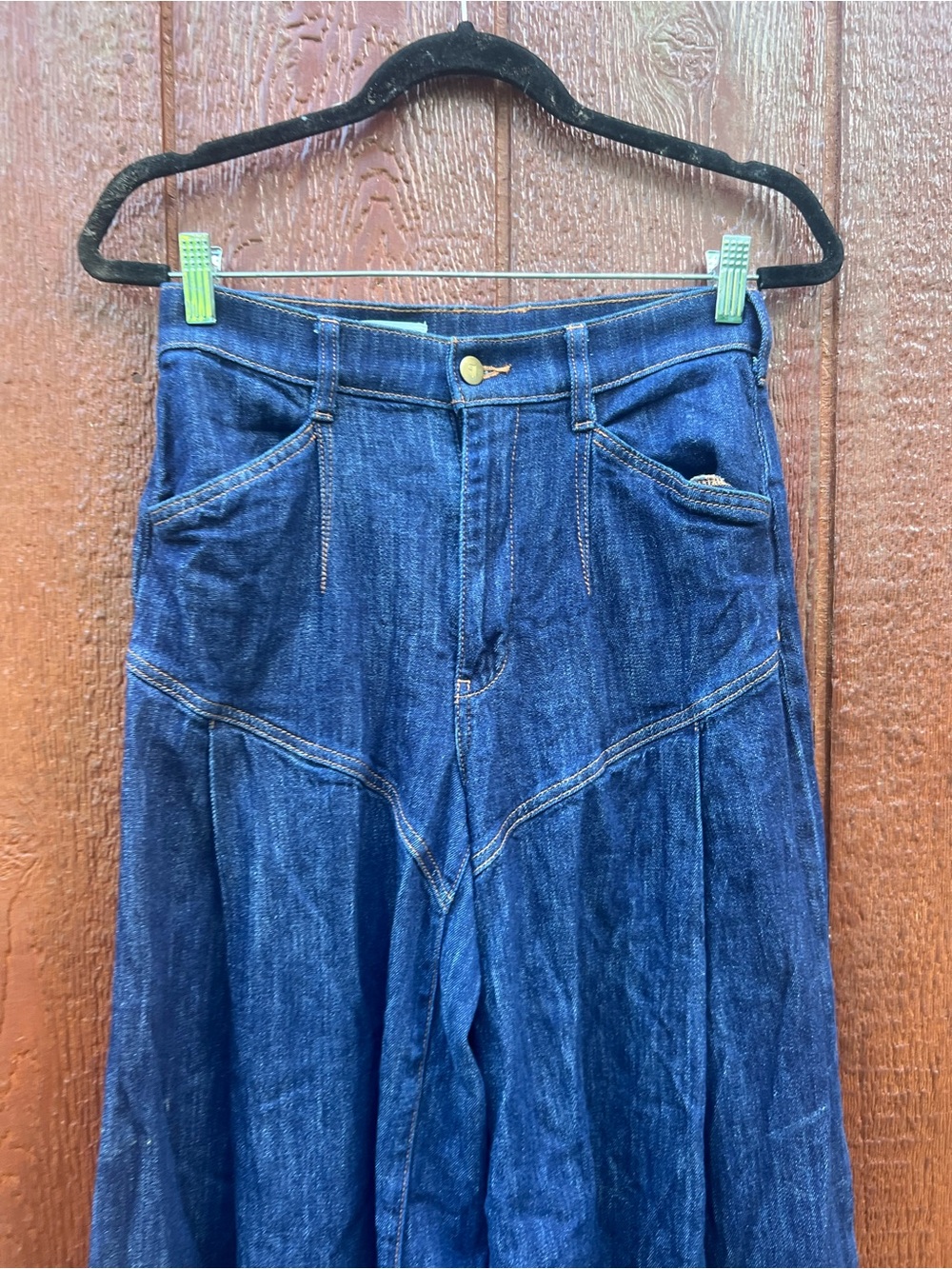 Pilcro Seamed Flounce High-Rise Wide-Leg Jeans Size 27 Anthropologie Dark Wash - Picture 3 of 7